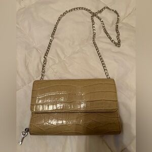 Large tan wallet with silver Crossbody chain